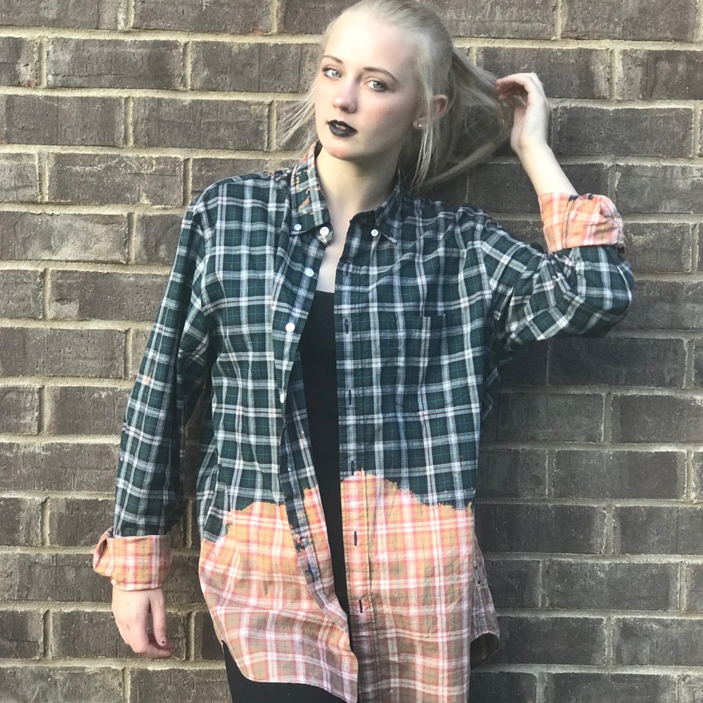 Custom bleached plaid shirt